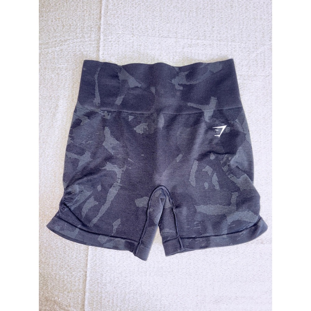 Gymshark Adapt Camo Seamless Shorts Small black Excellent High Rise Ruched Gym